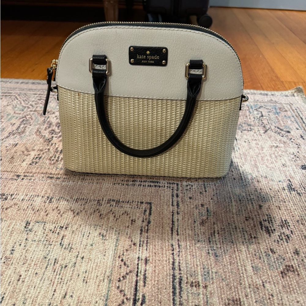 kate spade Cream and Black Dome Satchel with Woven Body